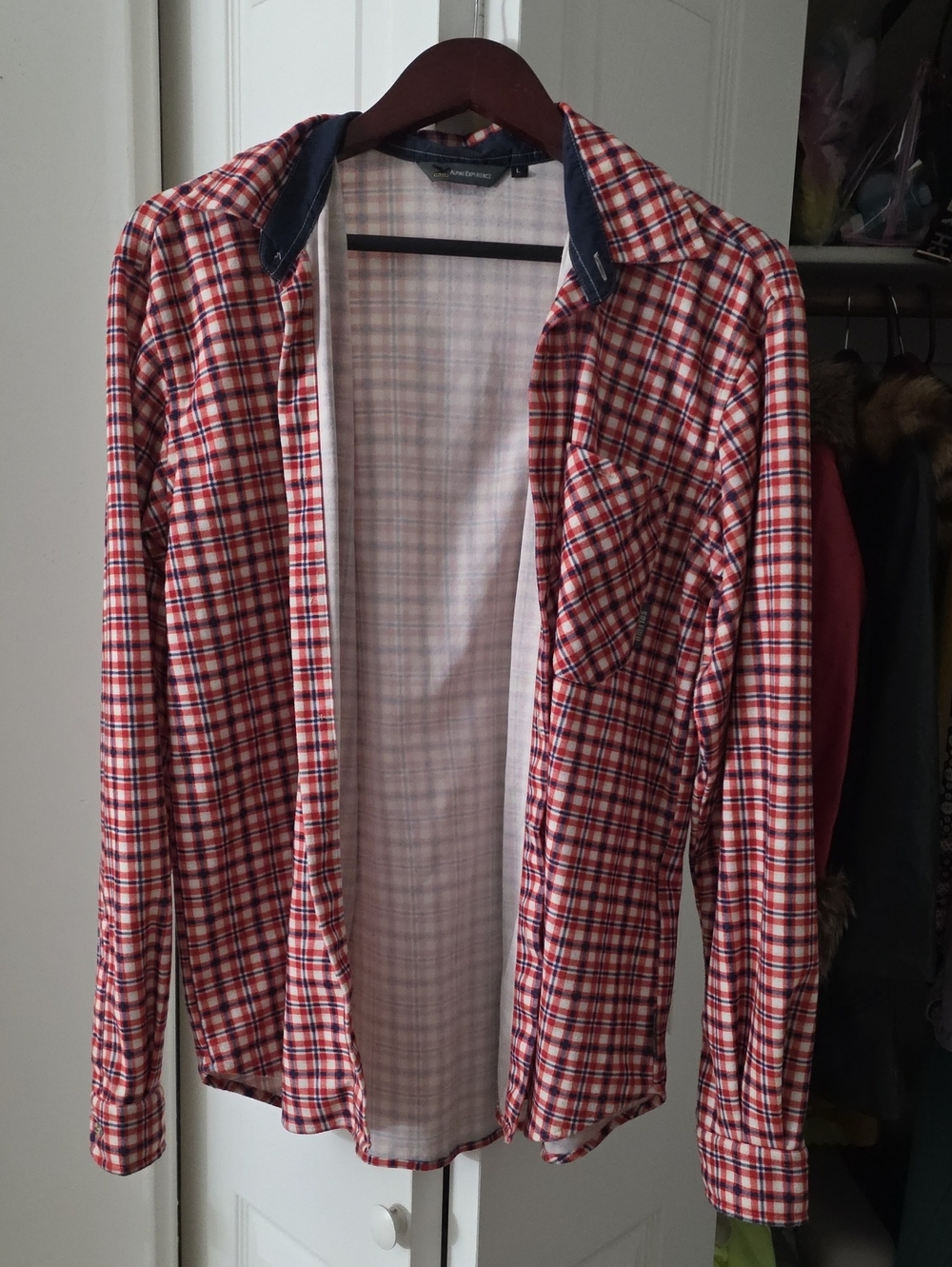 Men's Red Plaid Button-Down Shirt with Chest Pocket